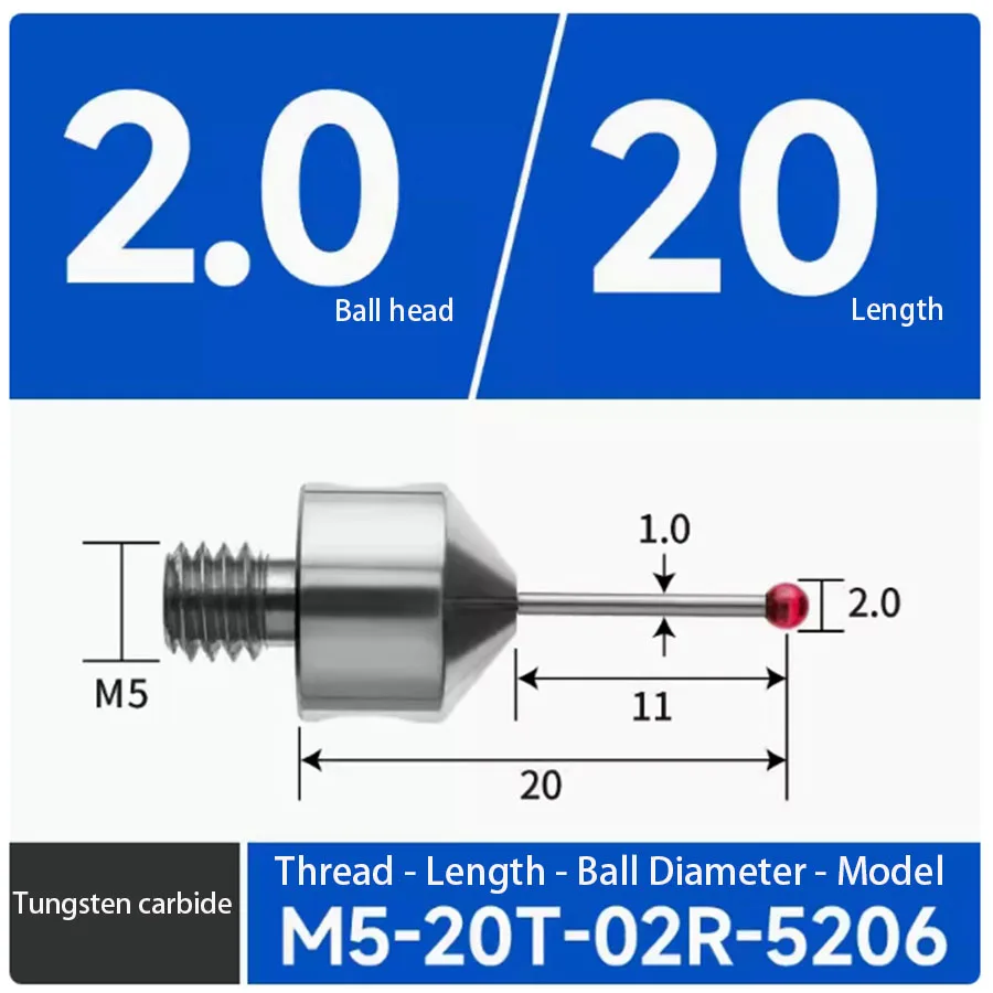 M5 เข็มตวงสามพิกัด, แท่งตวงทังสเตนคาร์ไบด์, หัววัดลูกบอลทับทิมสามมิติ