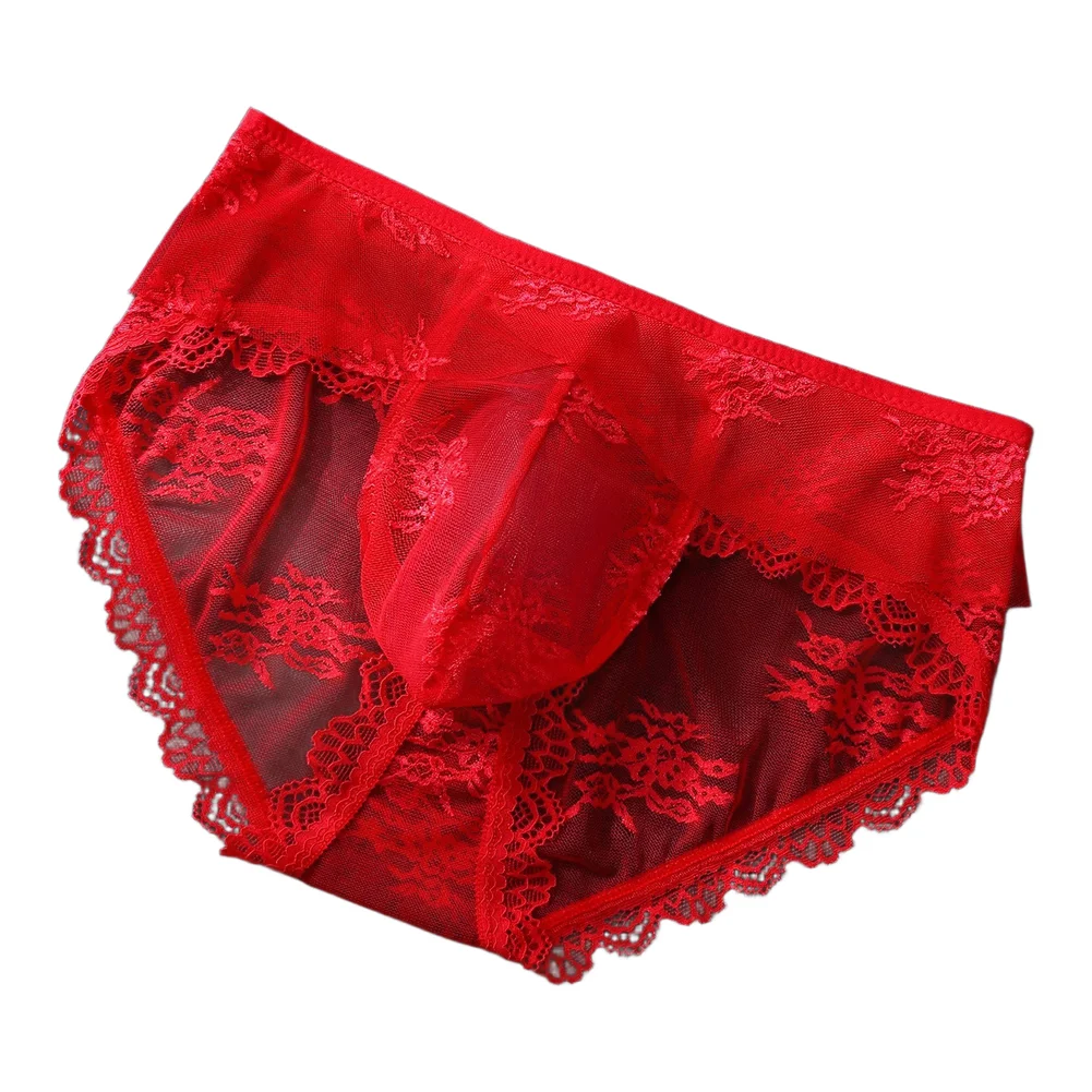 1pc Men Mesh Lace Thin Briefs Underwear 3D Bulge Pouch Mid-Waist See Through Panties Quick Drying Breathable Panties