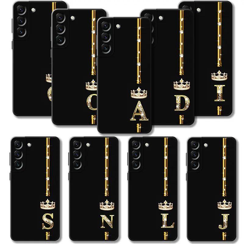 Phone Case For Samsung Galaxy S23 S22 S21 S20 FE Ultra S10 S9 S8 Plus Note 20Ultra 10Plus Shell Diamond Crown King Letter A-Z