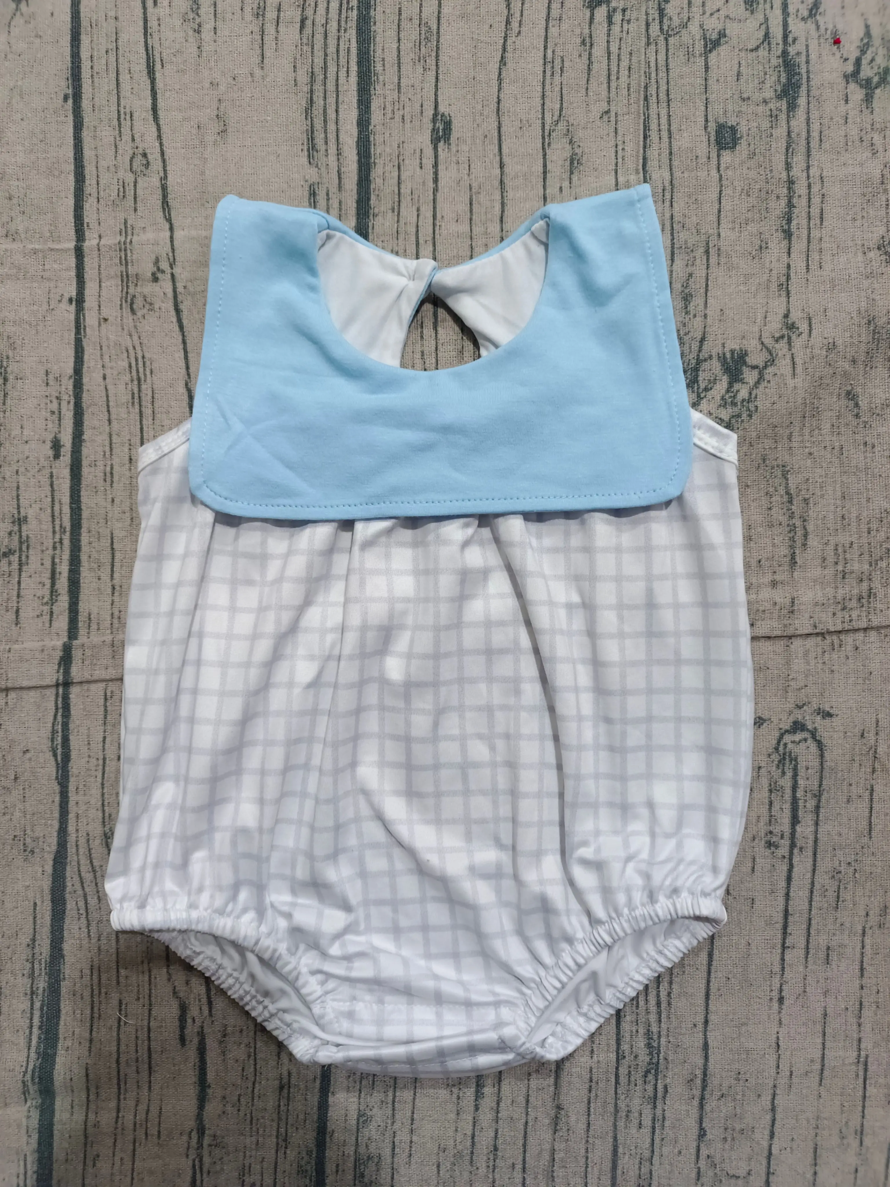 

Wholesale Children Boys Clothes Infant Newborn Coverall Baby Boy Bodysuit Kids Toddler Blue Sleeveless Plaid Bubble Romper