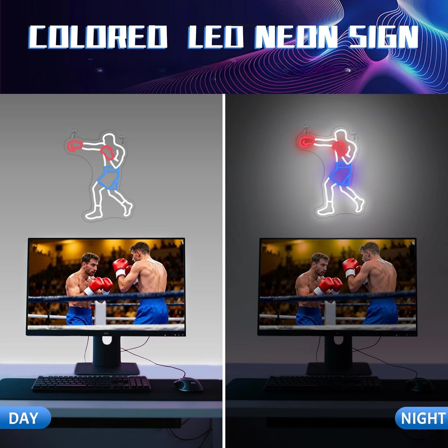 Boxing Neon Sign LED Neon Light for Men Gifts Gym Fighting Combat Sports Theme Room Man Cave Club Wall Art Decor USB Dimmable