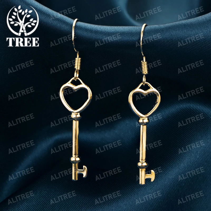 

ALITREE 18K Gold 925 Sterling Silver Heart Key Earrings For Women Party Engagement Wedding Birthday Fashion Jewelry