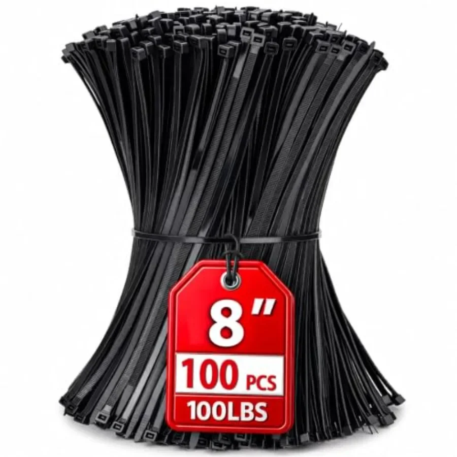 Zip Ties 8 inch, 100 Pack Heavy Duty Zip Ties with 100 lbs Tensile Strength, Self-Locking Nylon Cable Ties, Wire Ties for indoo