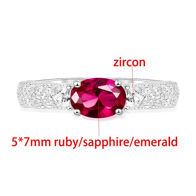 TFGLBU Fancy 5*7mm Oval Colorful Ruby Solid 925 Silver Ring for Women Vintage Party Dating Band Christmas Birthday Gift Jewelry