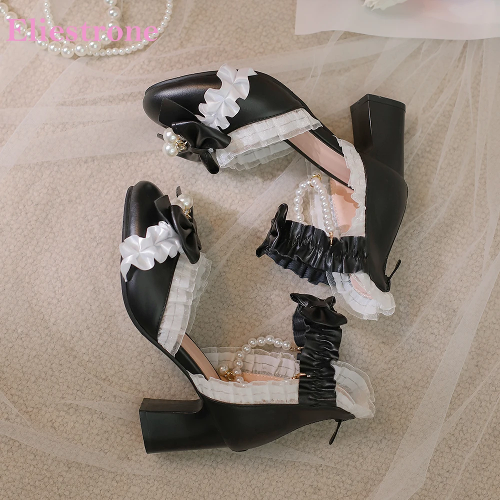 

2026 Summer Lolita Women Sandals Ankle Strap 7cm High Chunky Heels Lady Party Shoes Large Small Plus Size 12 30 44 48