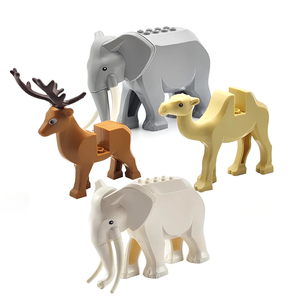 MOC Stadt Tier Bausteine Street View Zoo Elefant Kamel hirsch Bauernhof Szene Zubehör Bausteine Kinder Spielzeug Modell
