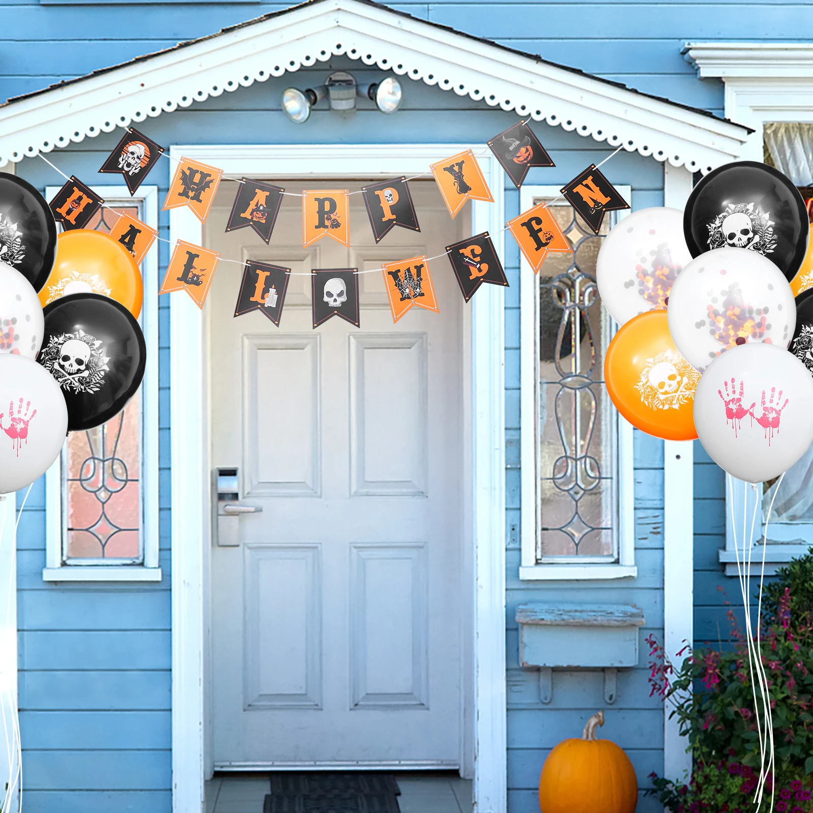 

19 Pcs Indoor Halloween Flag Balloon Decorations Party Favors Emulsion Bunting Balloons