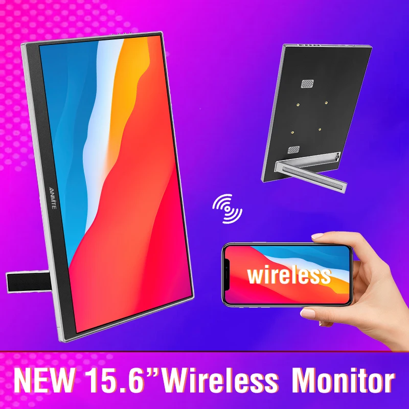 Anmite 15.6 Inch Wireless Projection Monitor Portable Display for Laptop, Mac and Phone WiFi Projection
