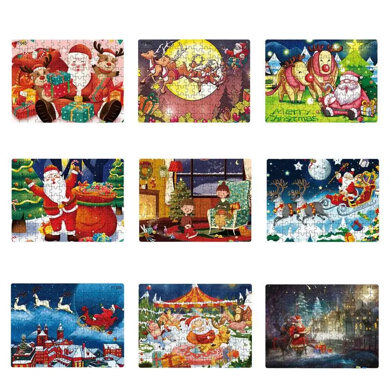 Christmas Puzzle Scenery Character Jigsaw Puzzle Anti Fade Cardboard Christmas Puzzle Toys Children Xmas Gifts Decoration Supply