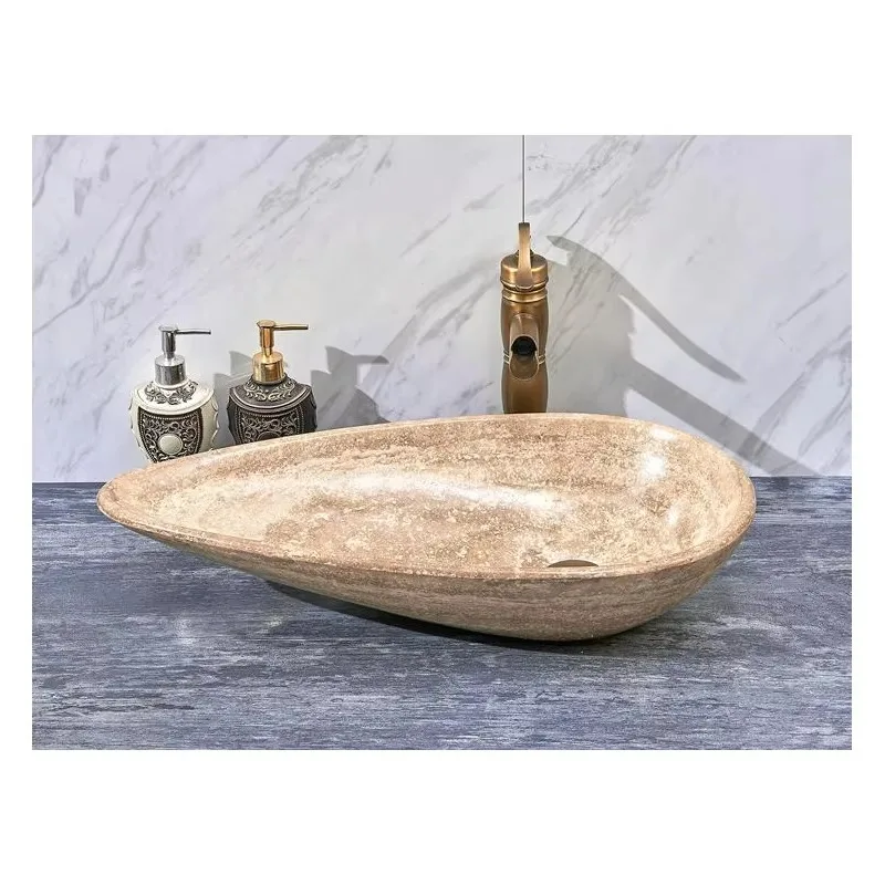 

Long Rain Drop Shape Stone Sink Beige Travertine Vanity Stone Sink Bowls Countertop Vanity Washing Vessel Lavatory Vessel