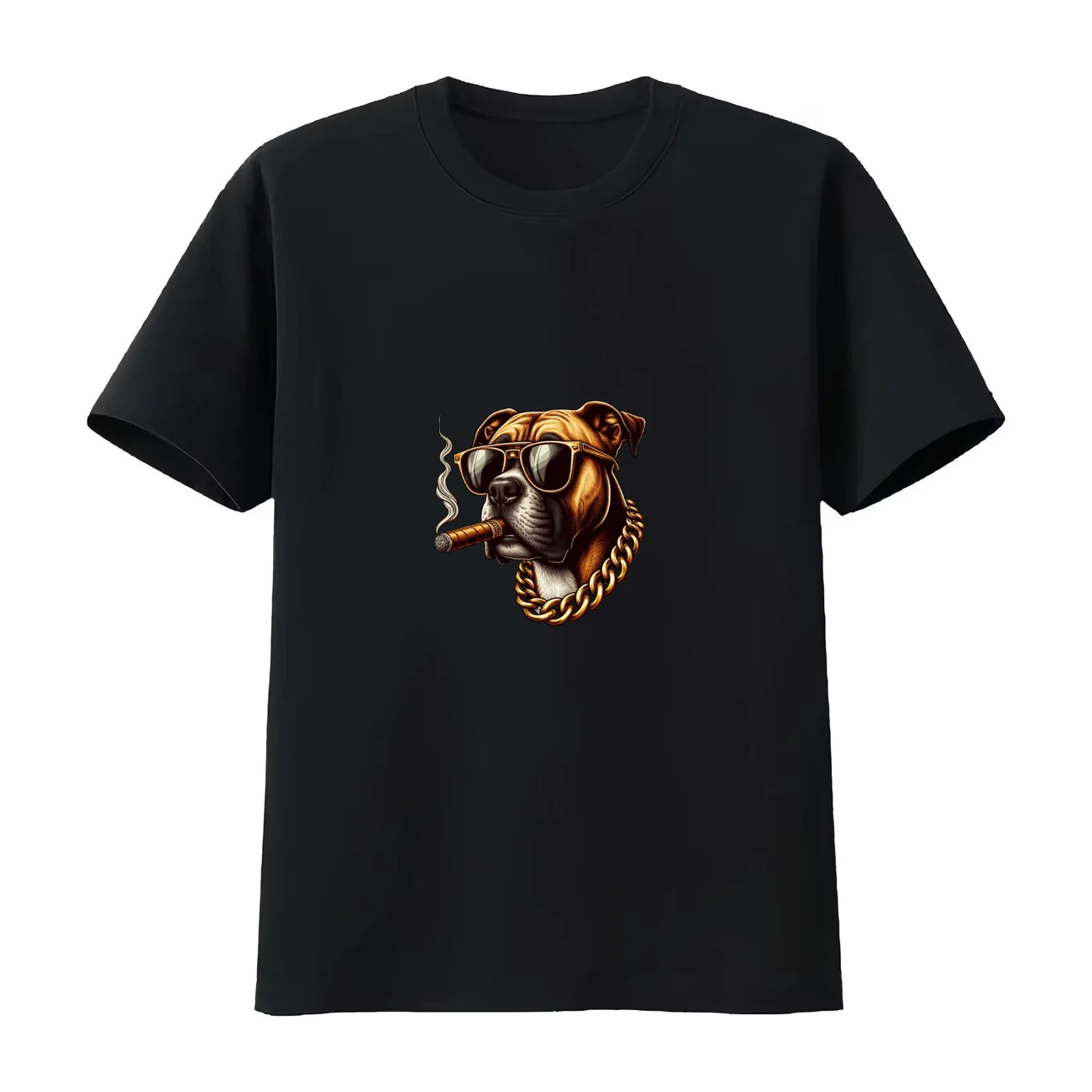 Cool dog with sunglasses cigar and gold chain boxer T-Shirt Summer Casual Cotton Tee Oversized Streetwear Tops 100% Cotton