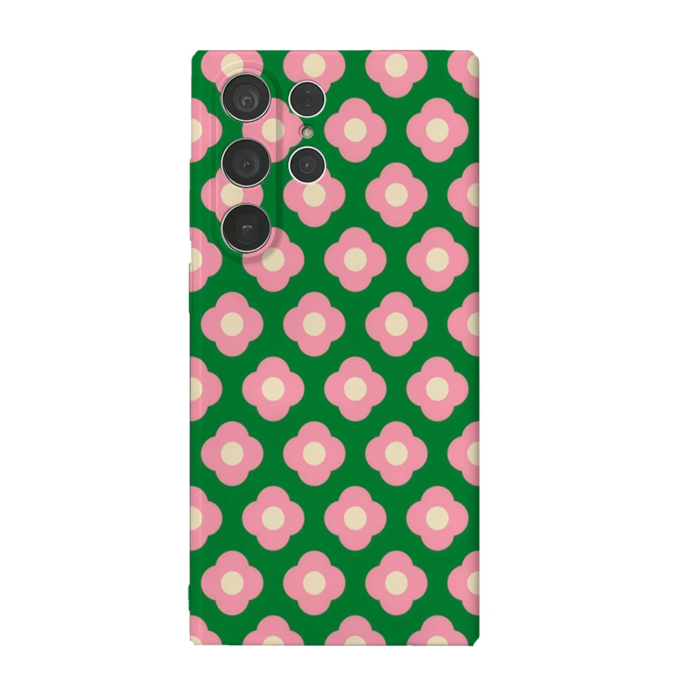 Grün Rosa Blumenmuster Handyhülle für Samsung Galaxy S25 S24 S23 Ultra Plus A35 A160 Glänzende HD Hard Cover Film Shell