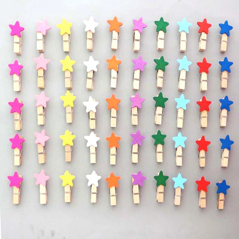 35x7mm 20pcs Wooden Colored Star Photo Clips Memo Paper Peg Clothespin Stationery Christmas Wedding Party Craft Home Decoration