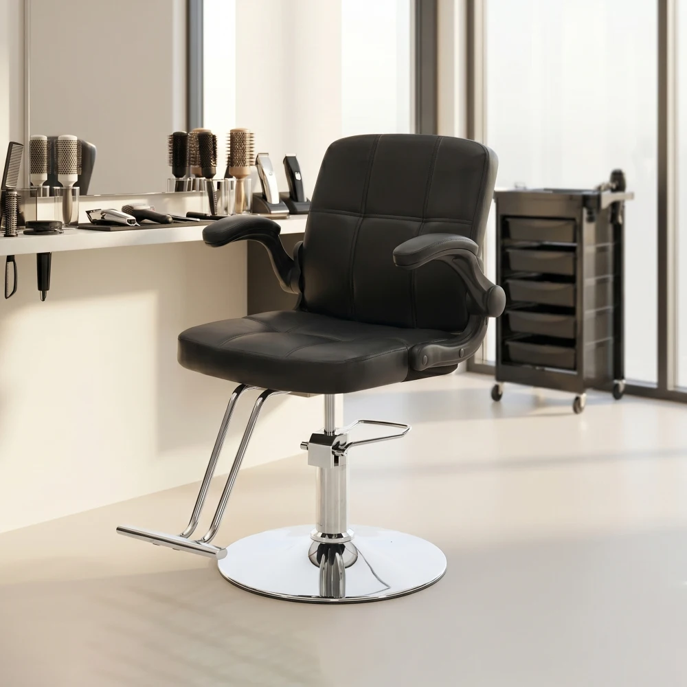 Barber Chair for Hair Stylist, 360° Swivel Salon Chair, Hydraulic Height Adjustable, 350LBS Heavy Duty Hairdressing Chair with Footrest, Black Salon Styling Chair for Barber ShopLACK