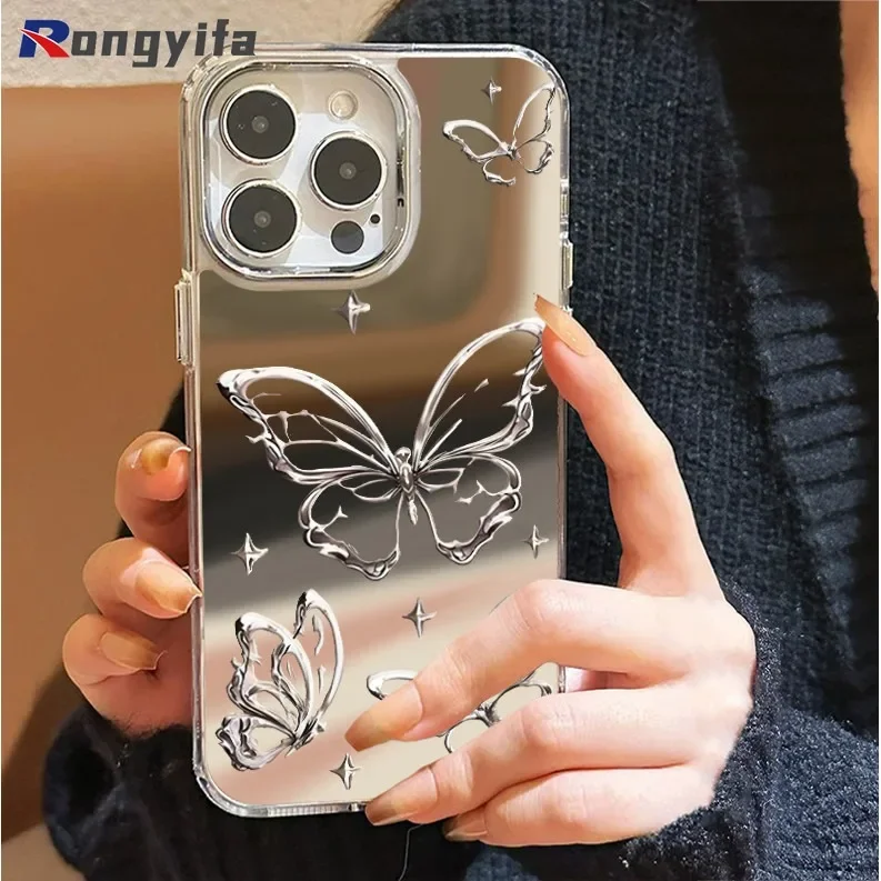 

For Vivo Y56 Y53S Y36 Y35 Plus Y33T Y33S Y32 Y31 Y30 Y28 Y27 Y22S Y21E Y21S V30 Lite Phone Case Metal Butterfly Mirror Cover