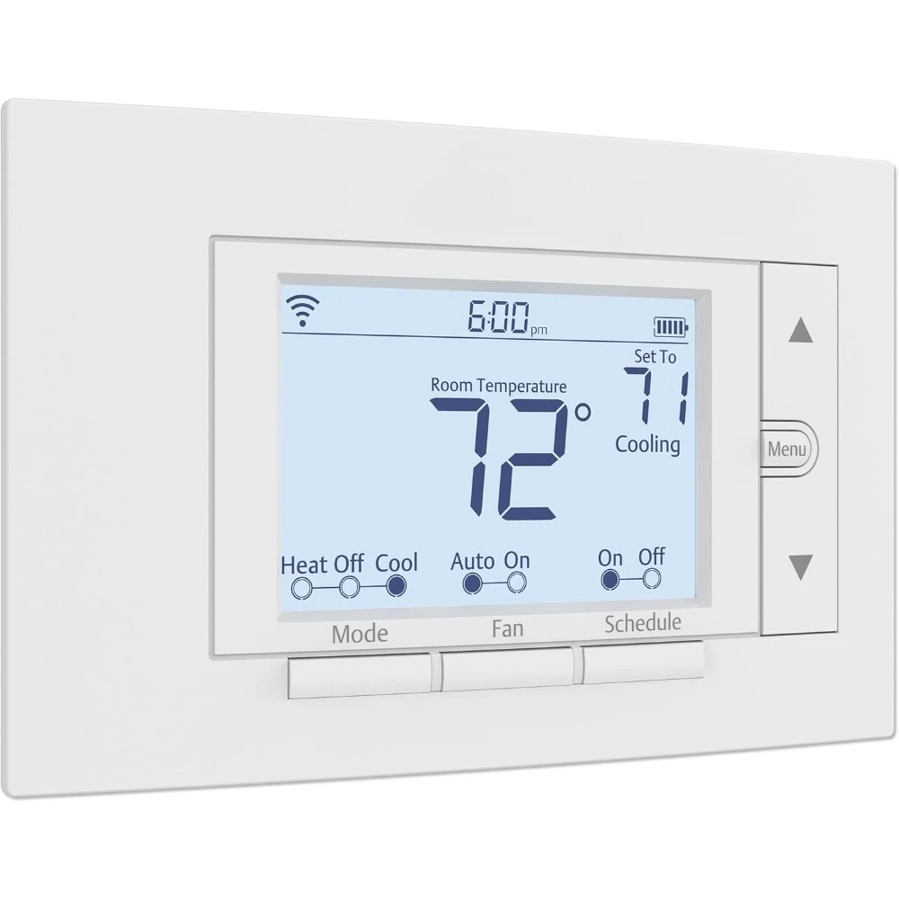 

Программируемый интеллектуальный термостат с Wi-Fi. Простая установка своими руками. Совместимость с Alexa. Управление мобильным приложением, сертифицированной энергией и звездой.