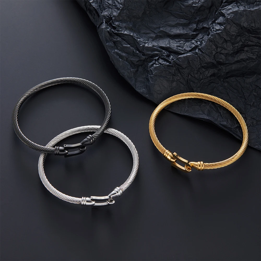 Fashion Charm Cuff Bangles U Shape Bracelet Women Men Silvery Stainless Steel Jewelry Wrist Accessories Gifts pulseras en pareja