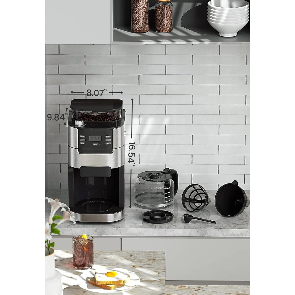 10-Cup Coffee Maker, Programmable Grind & Brew, 1.5L Water Reservoir, Keep Warm Plate Coffee Machine and Burr Grinder Combo