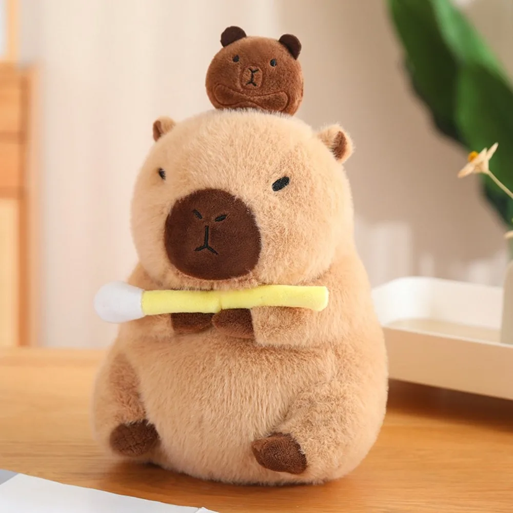 

Fluffy Plush Lotus Capybara Plush Toy Soft Sitting Lotus Capybara Cotton Doll Brown Cartoon Sitting Lotus Capybara Doll