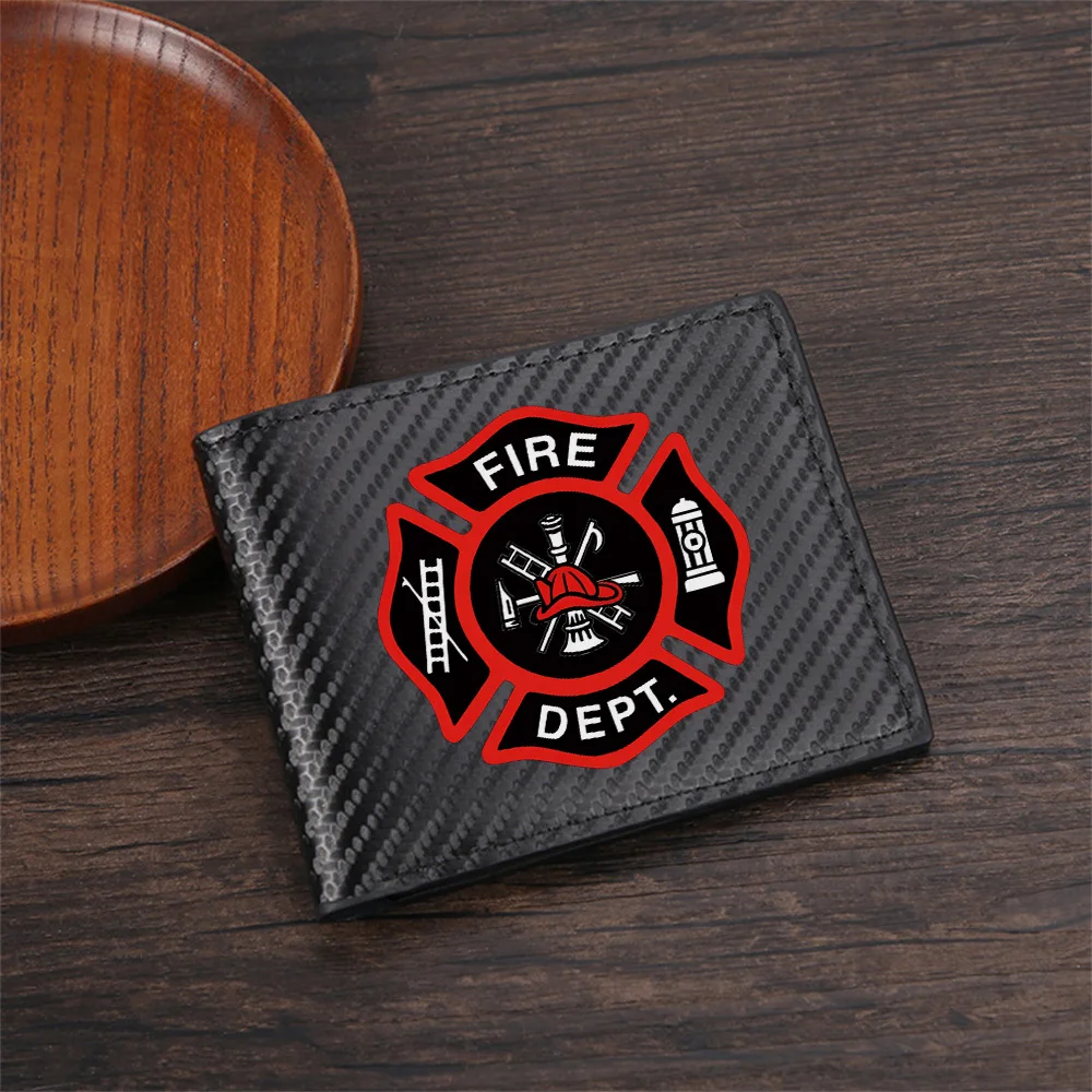 Fire department emblem,symbol and tools Men's Wallets Simple Business Modern Stylish Printing Design Gifts For Father Boyfriend