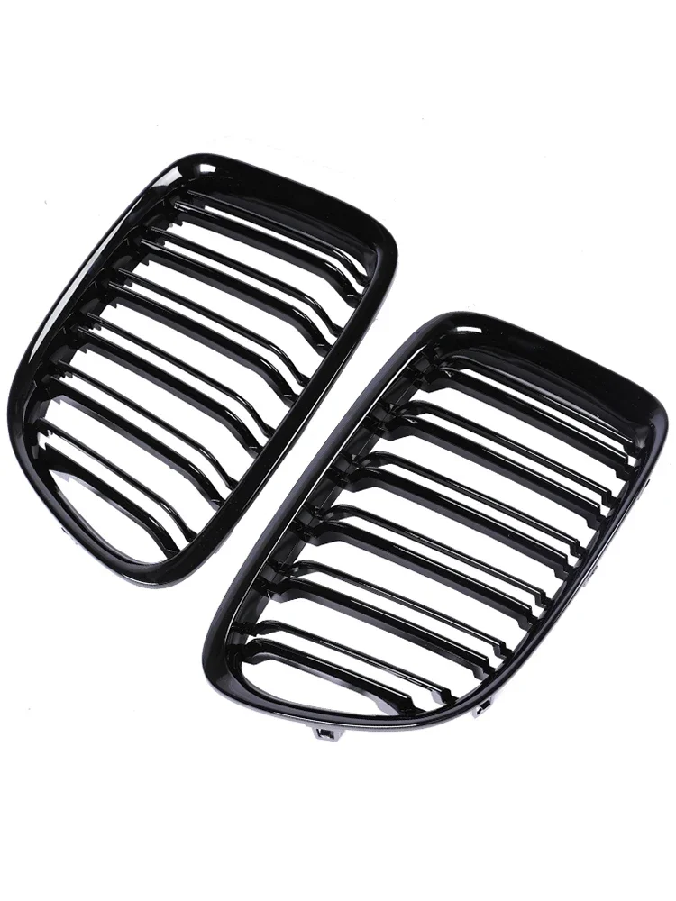 For BMW X1 E84 2009-2016 XDrive Double Single Slat Carbon Fiber Refiting Front Bumper Kidney Black Racing Grills Car Styling