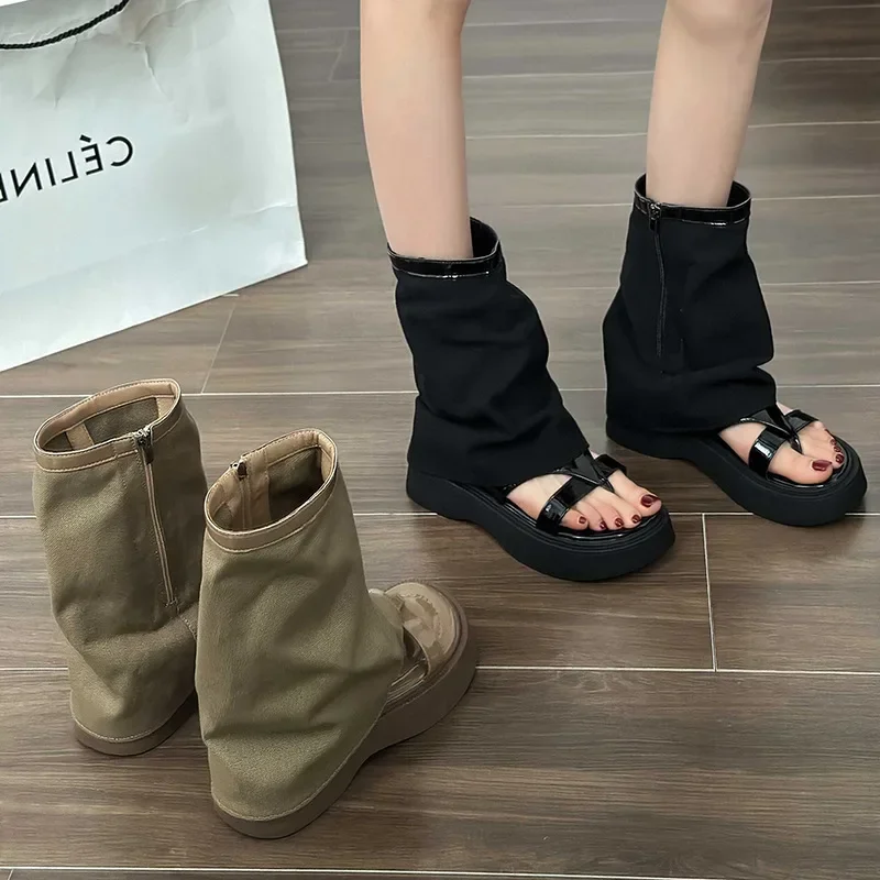 Women\'s Flip-flops Summer Sandal Boots Designer Platform Sandals Open Toe Pantaloons Boots Dark Strange Cowboy Boots for Women