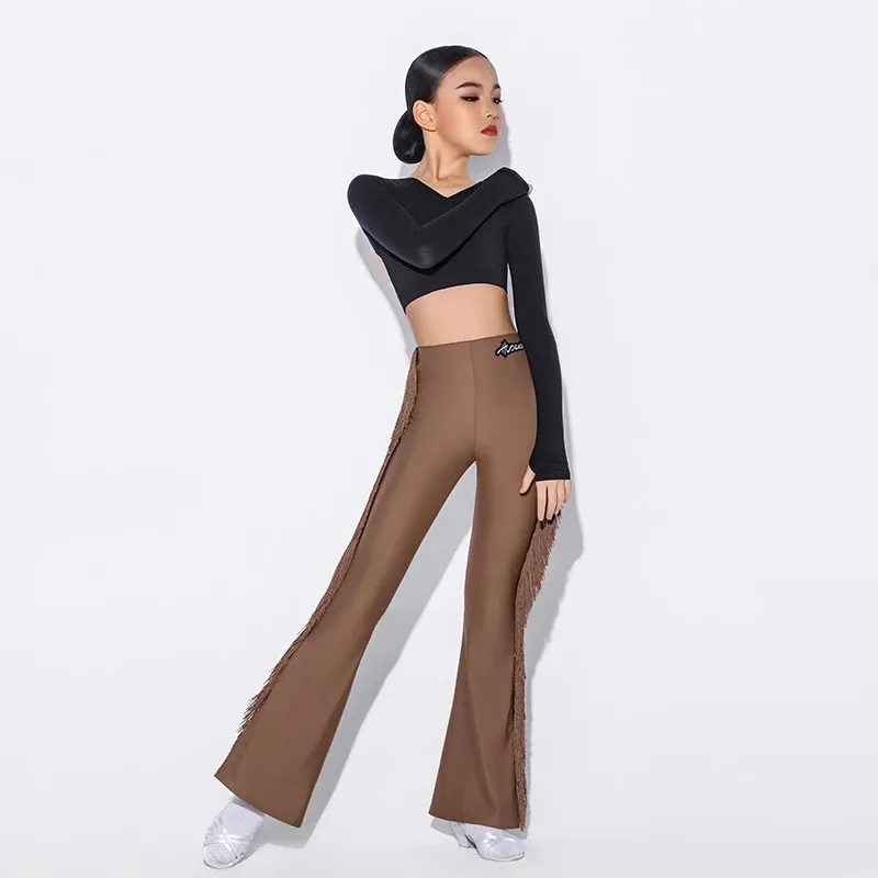 الفتيات طويلة الأكمام عارية الذراعين أعلى شرابات السراويل انقسام دعوى أزياء رقص اللاتينية تشاتشا رومبا تانجو الرقص المنافسة ارتداء DN21972 #2