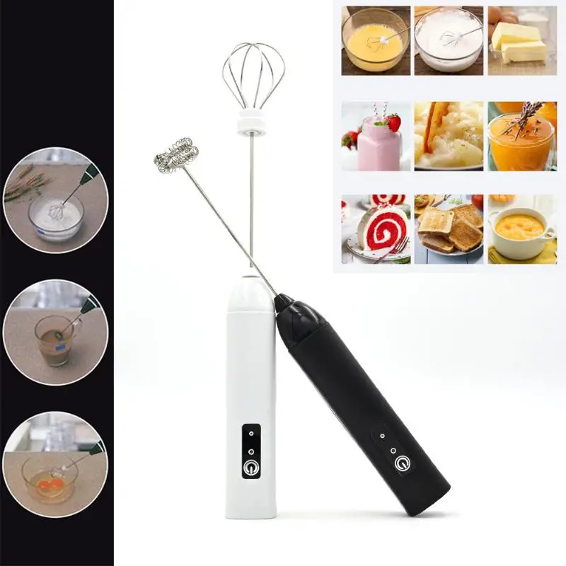 Electric Milk Frother Dual Stick Rechargeable 3-Speed Handheld Egg Beater Coffee Frother Cream Foamer Maker Type-C Rechargeable