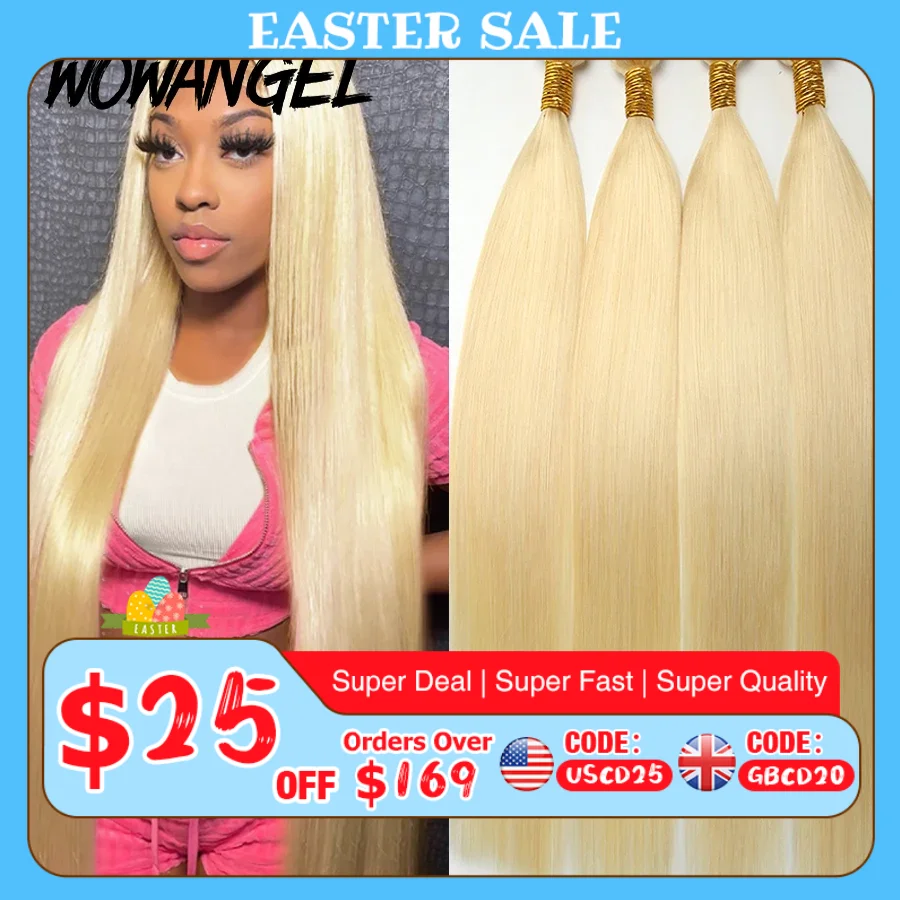 WOWANGEL-Tissage en Lot Brésilien Naturel Remy Lisse Blond Miel 3/4 613, 26 28 30 Pouces, Extension de Cheveux