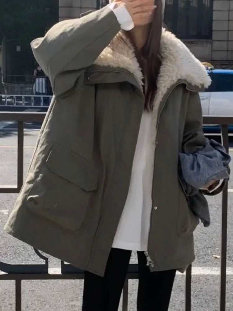 

Padded Cotton Jaet Women's Winter Thiened Korean Sle Loose Workwear down Cotton Coat Trendy Long Sve Zipper Closure