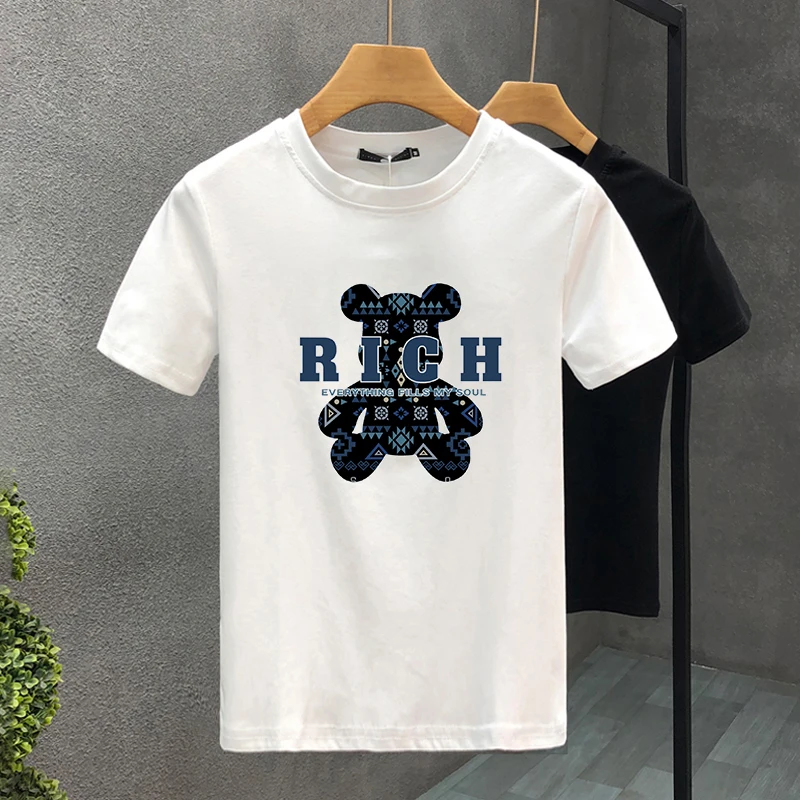 Luxury Rich Bear 100% Cotton High Quality Printing Couple Tees Summer Harajuku For Men/Women Short Sleeve T-shirt Asian Size