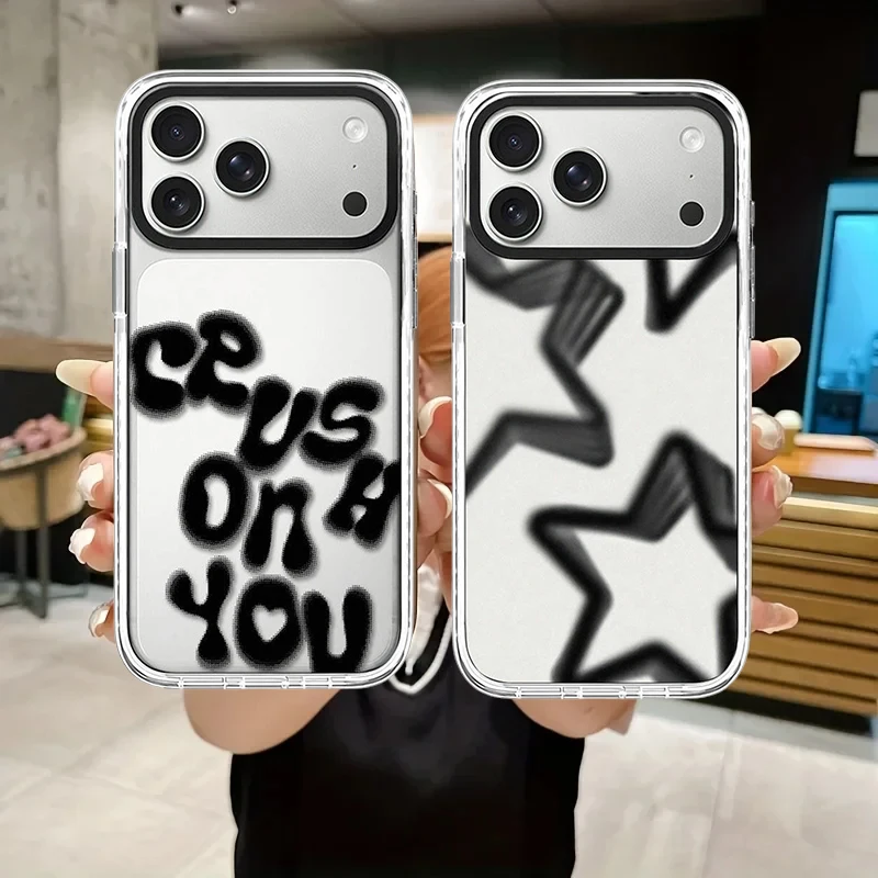 

Pink Black Star Pattern White Border Magnetic Impact Cover for IPhone 12 13 14 15 16 17 Pro Max Case for IPhone 17 Air