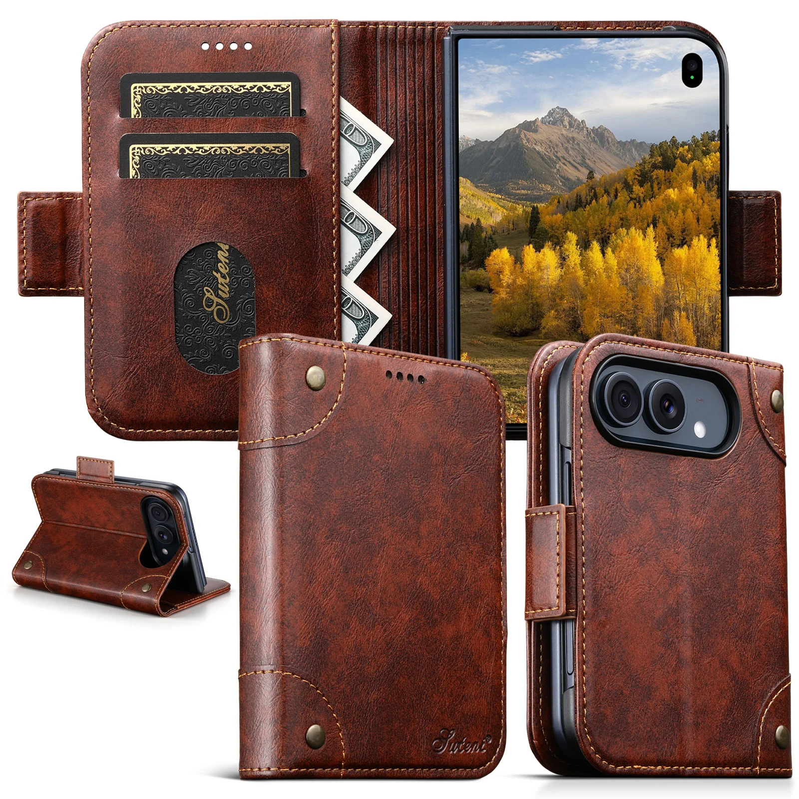 Leather Wallet Card Holder Phone Cover - SUTENI – etui na iPhone, model