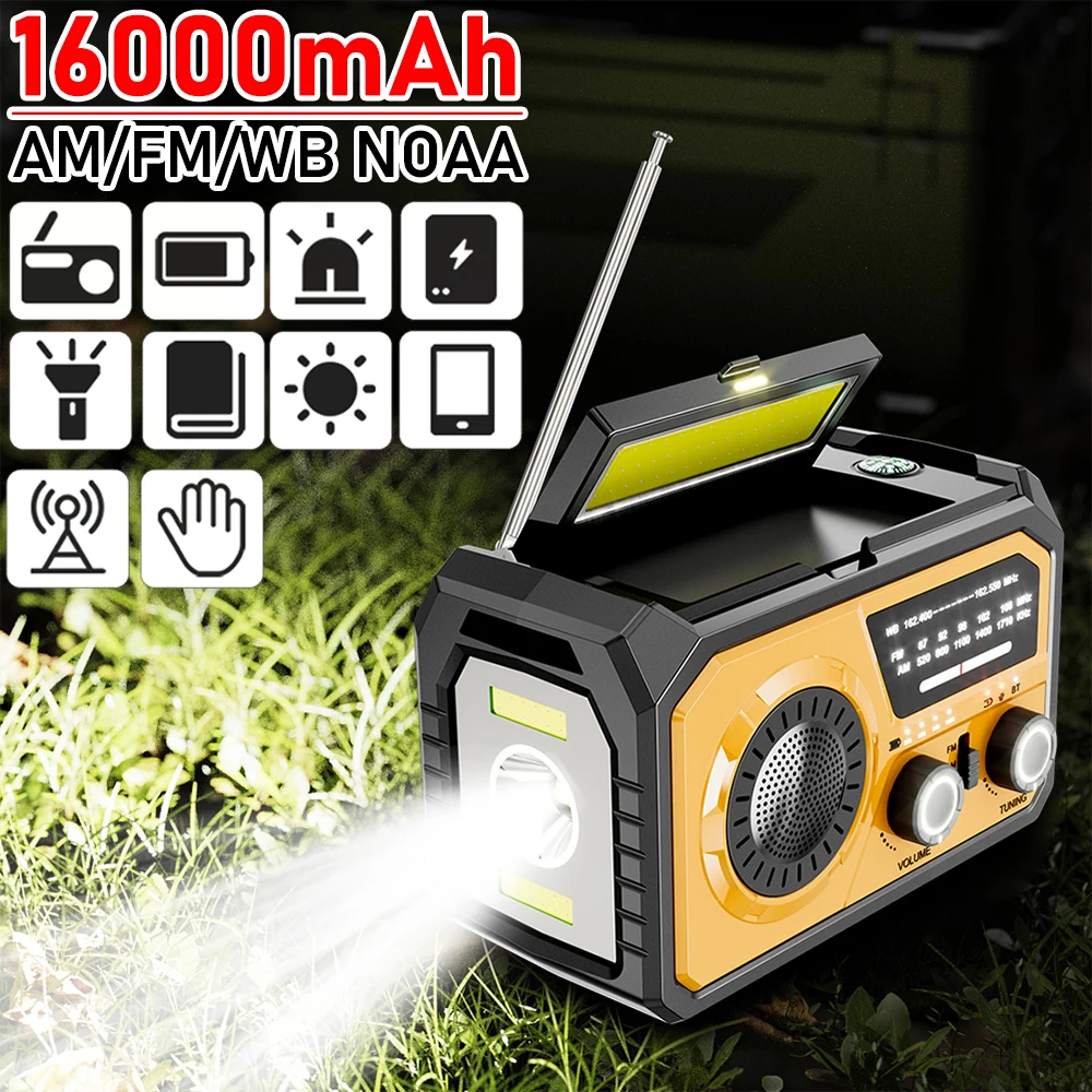 16000mAh AM/FM/WB NOAA الطقس في حالات الطوارئ راديو قوة البنك شاحن الهاتف بلوتوث متوافق 5.3 المتكلم لحالات الطوارئ في الهواء الطلق