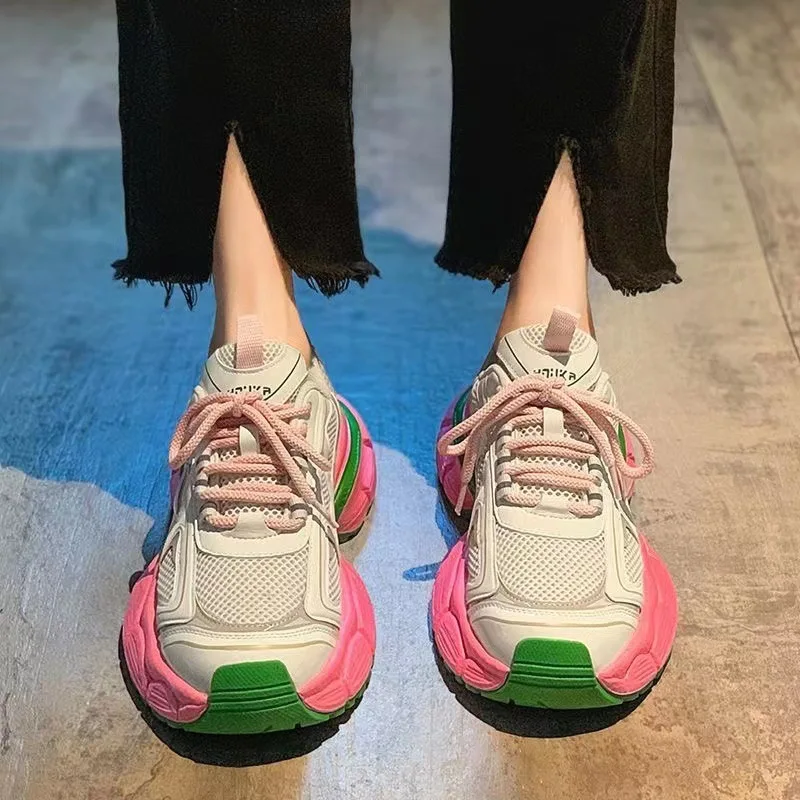 Thick-Soled Heightening Dad Shoes New Color-Matching Sports Shoes Casual Versatile Breathable Shock-Absorbing Running Shoes