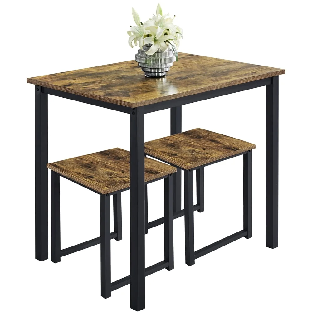 3-Piece Industrial Dining Set Table with Backless Stools Space Saving Practical Furniture Kitchen Dining Room