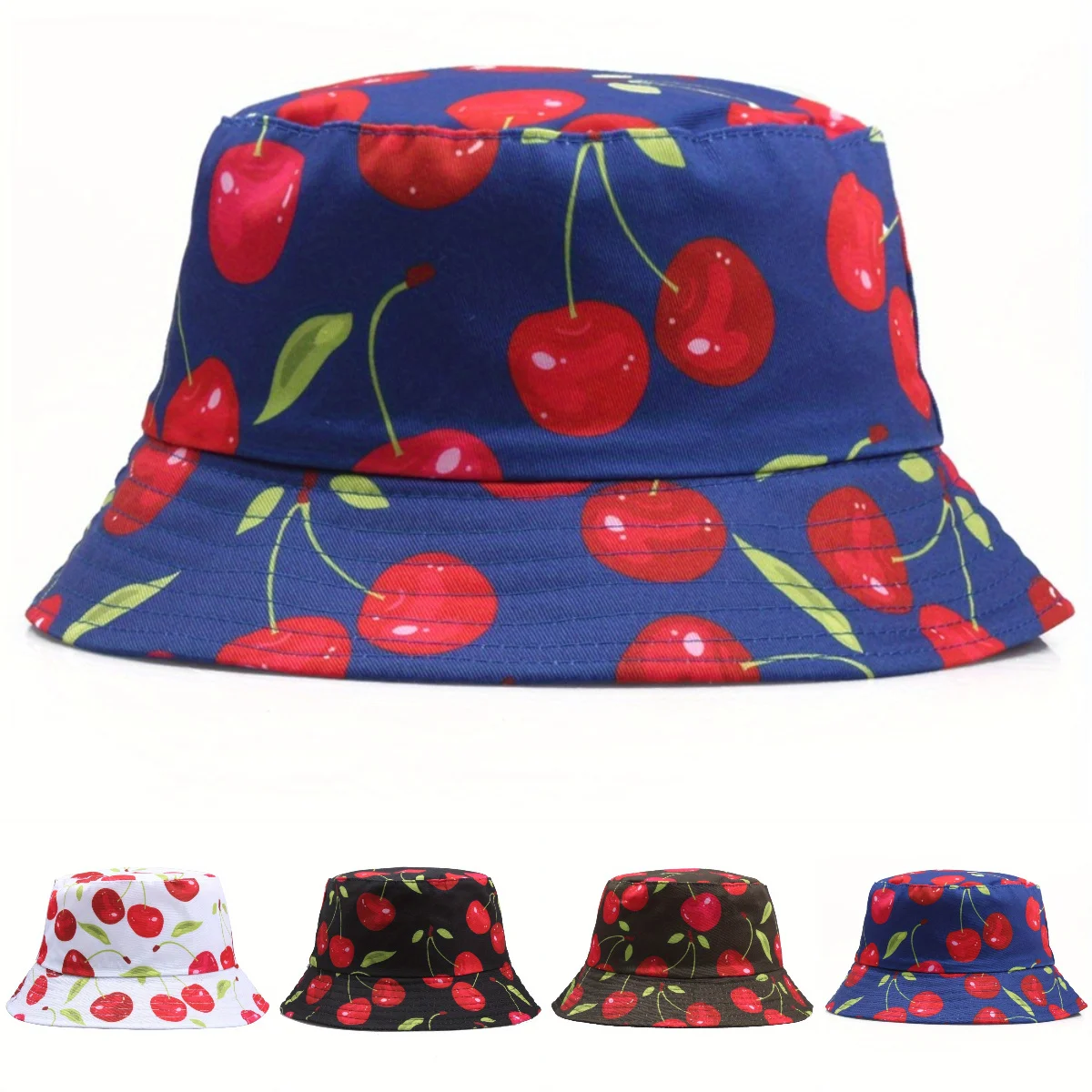 

Cherry Print Bucket Hat Double Side Wear Unisex Bob Caps Gorros Men Women Panama Cap Outdoor Beach Sun Fishing Fisherman Hats