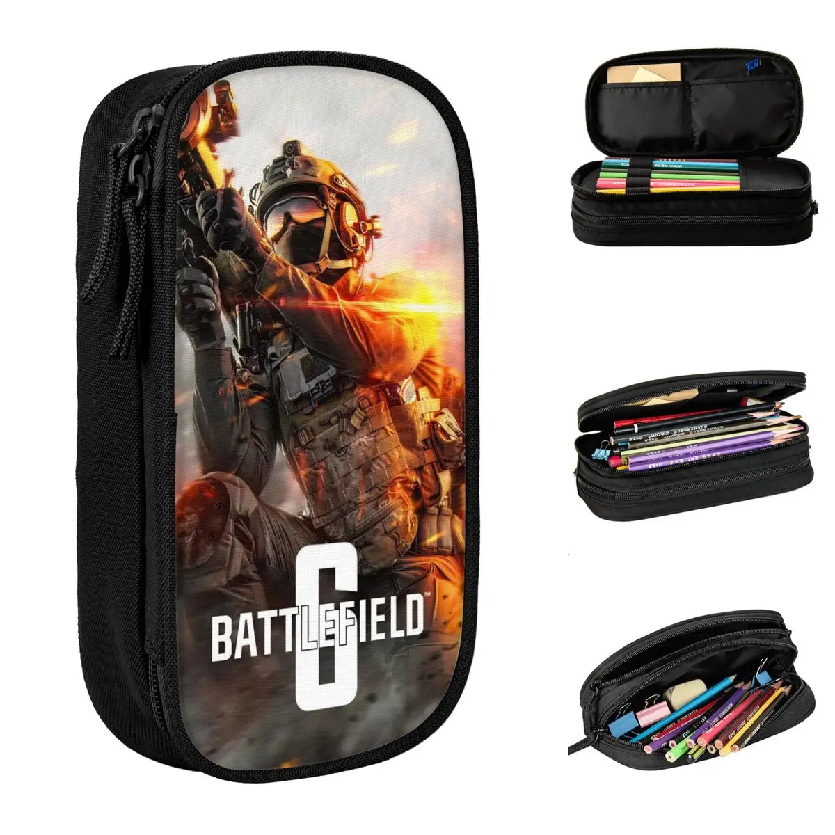 

Large Pencil Pouch Battlefield 6 Funny Games School Supplies Double Layer Pen Case Girl Makeup Bags Birthday Gift