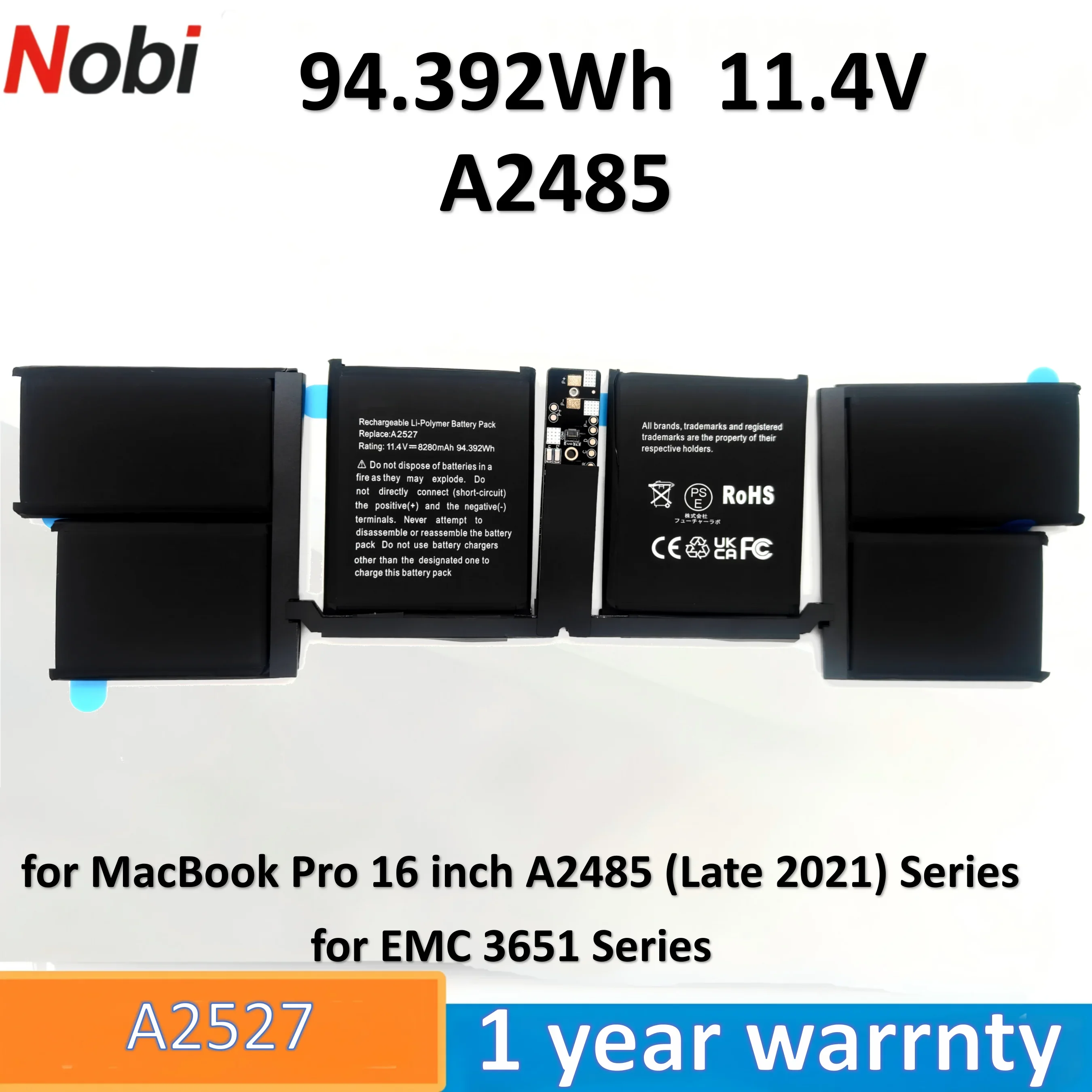 

Nobi A2527 Laptop Battery compatiable with for MacBook Pro 16 inch A2485 (Late 2021) EMC 3651 Compatible Part Number A2527 A2485