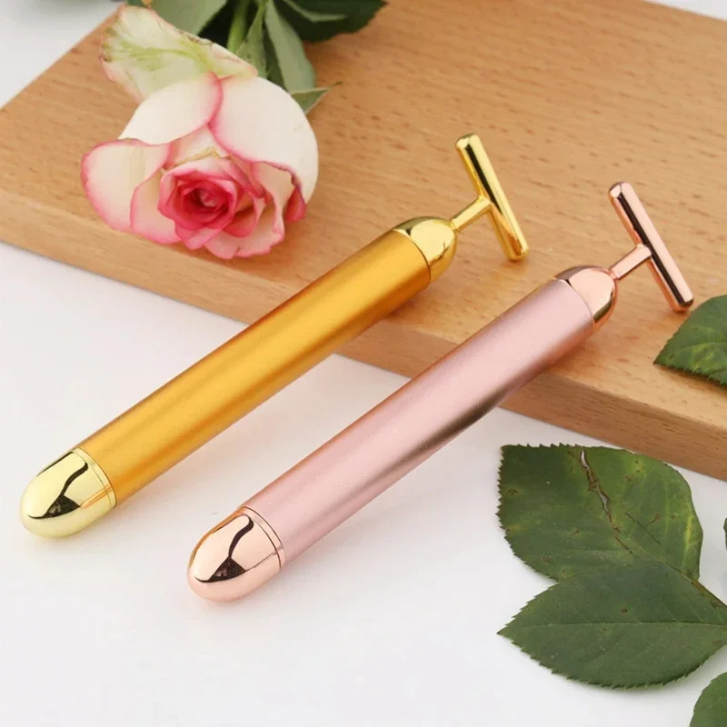 24K Gold T Beauty Roller Energy Roller ไฟฟ้า Face-lifting นวดหน้าเครื่องมือความงามกันน้ํา Vibrating Face Care Stick