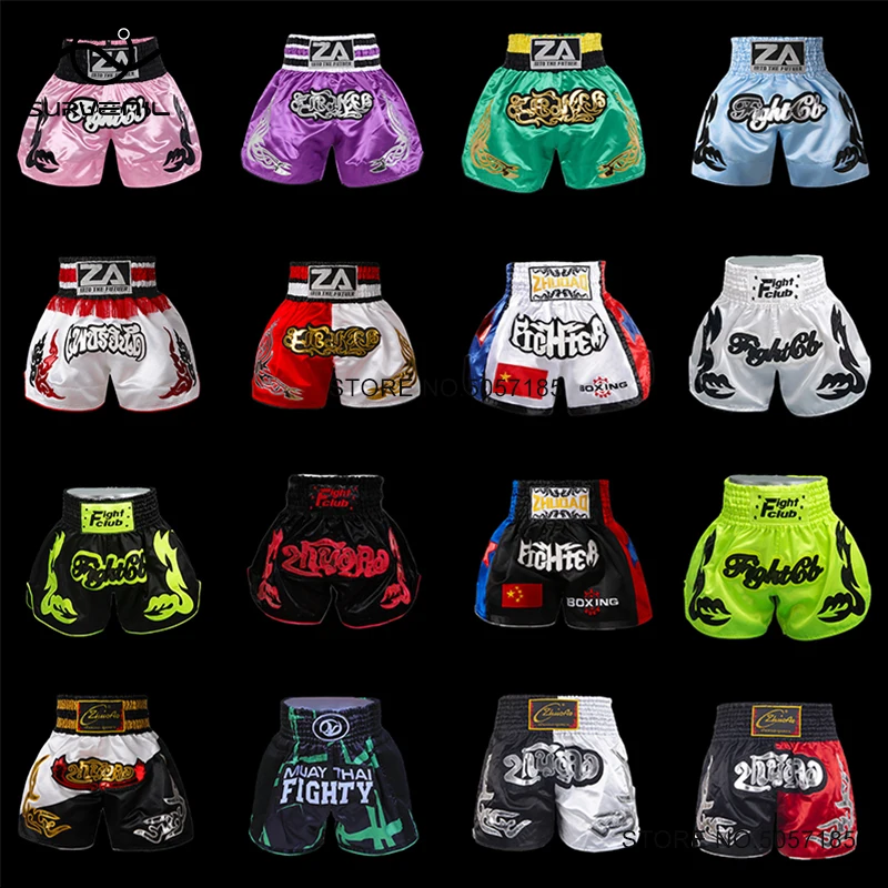 Short Muay Thai Man Boxing Shorts Women Kids Boy Girl Satin Polyester Gym MMA Cage Fighting Grappling Kickboxing Training Pants