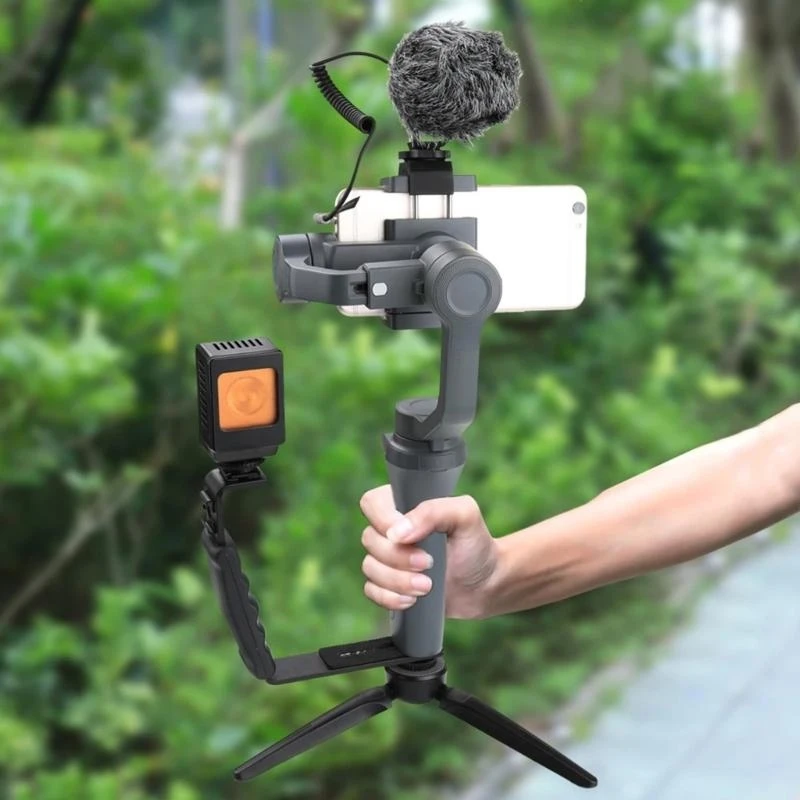 B95C DSLR Camera L-Bracket Video Handle Grip Flash Light with Cold Shoe Mount 1/4 Adapter for Smooth Q2 4 Mobile 3