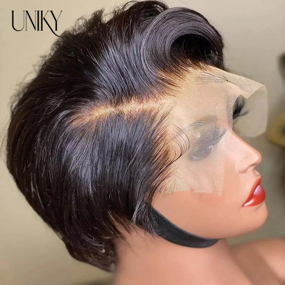 Short Bob Wig Pixie Cut Wig Straight Human Hair Wigs Cheap T Part Transparent Lace Side Part Wig For Women Pre Plucked Hairline