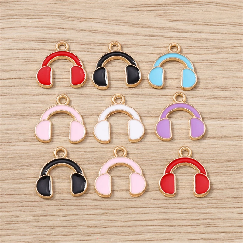 10 Stück 14x14mm Niedliche Emaille-Musik-Kopfhörer-Anhänger für Schmuckherstellung, Ohrringe, Halsketten, DIY-Bastelzubehör – Detail 2