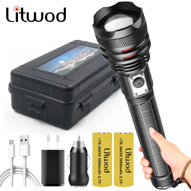 Tatical Led Flashlight The Most Brightest 1000000LM XHP160 Zoomable Type-C USB Chargable Torch Light 18650 26650 Battery Lantern