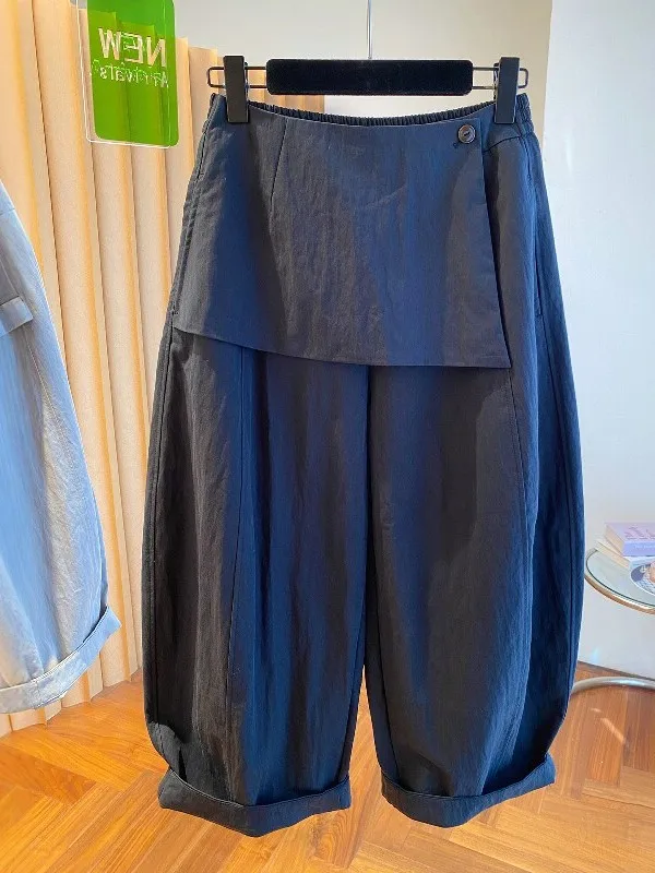 Casual Wide Leg Pants Women's Loose Fit Versatile Slimming Fake Two-Piece Straight Leg Trousers High Waist Other Material