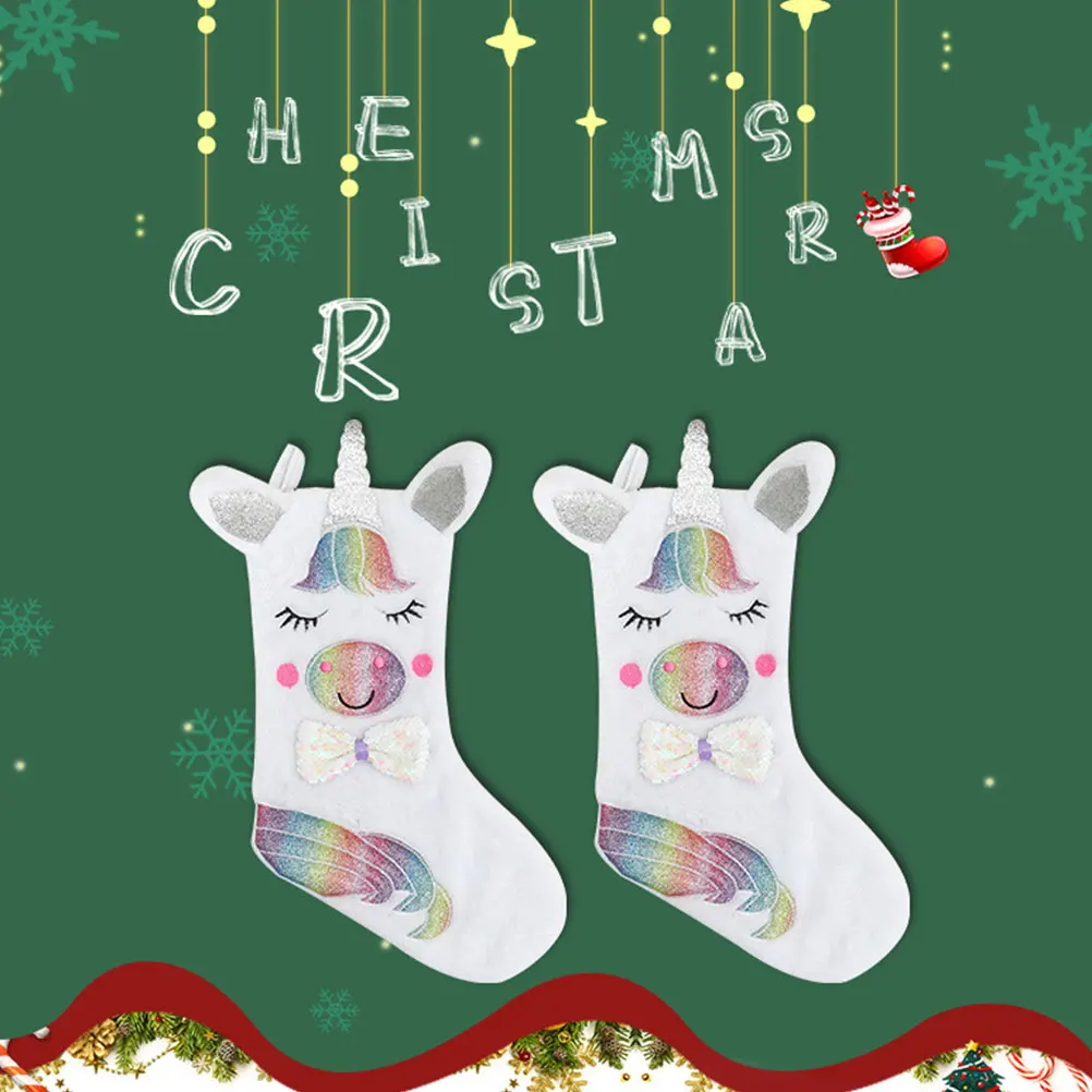 

Unicorn Christmas Stocking Candy Holder Light-Up Decorative Hanging Sock For Tree Wall Fireplace Holiday Party Favor Fireplace