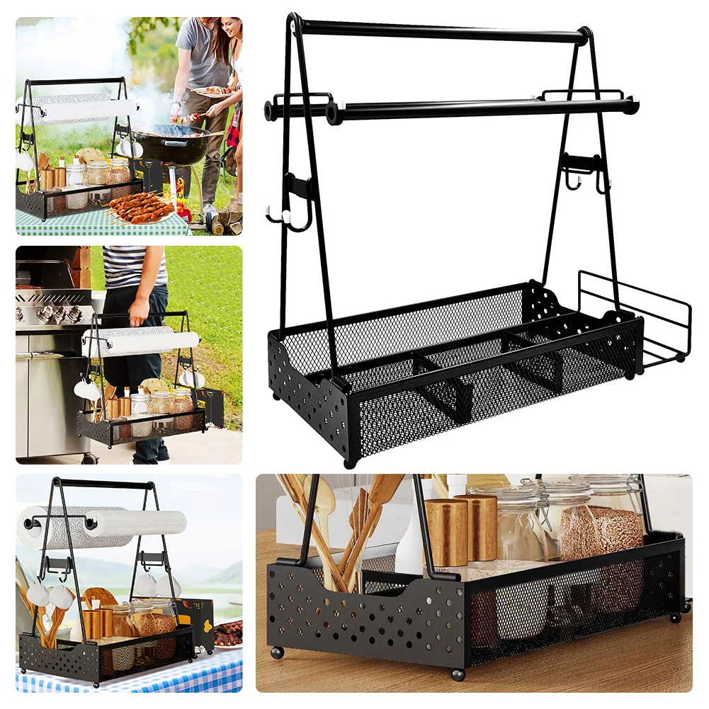 

Посуда для барбекю с бумажным полотенцем, корзина для гриля и держатель для тарелок, аксессуары для барбекю, органайзер для хранения на открытом воздухе, гриль, пикник, кемпинг