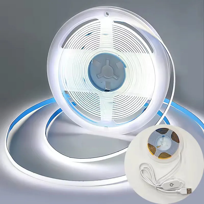 Lampu LED COB 5V Strip Sentuh Peredup Fleksibel Dioda Pita USB Linear Lampu Penerangan Dalam Ruangan DIY Lampu TV Cermin Lampu Latar Dekorasi Dinding