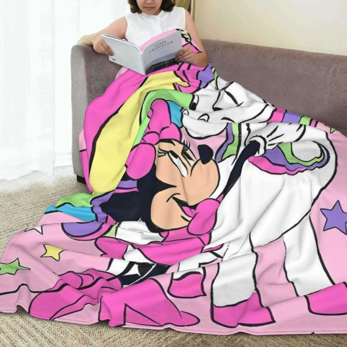 Mickey Mouse Miniso Rainbow White Horse Blanket Quality Warm Throw Blanket Winter Travel Office Couch Chair Aesthetic Bedspread